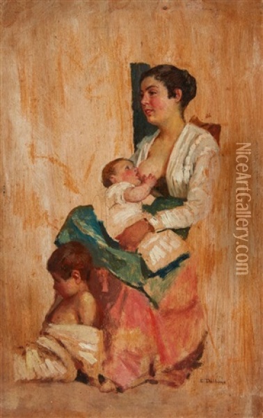 Mother And Child Oil Painting - Eduardo Dalbono