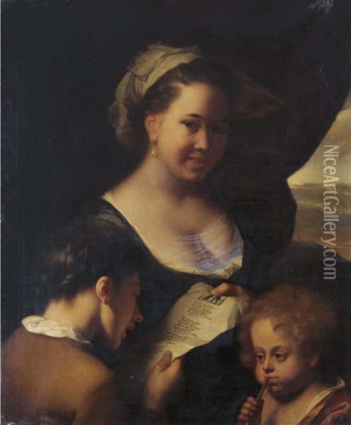 The Music Lesson Oil Painting - Godfried Schalcken