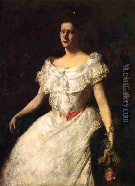 Portrait of a Lady with a Rose Oil Painting - William Merritt Chase