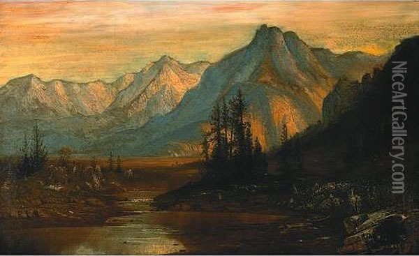 A Mountain Valley Under The Rising Sun Oil Painting - Henry Arthur Elkins