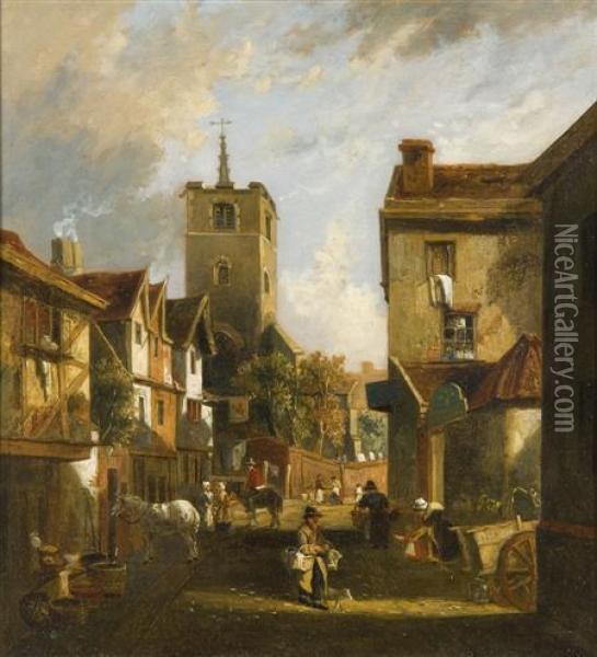 St Peter Mancroft, Norwich, With The Castle Beyond Oil Painting - David Hodgson