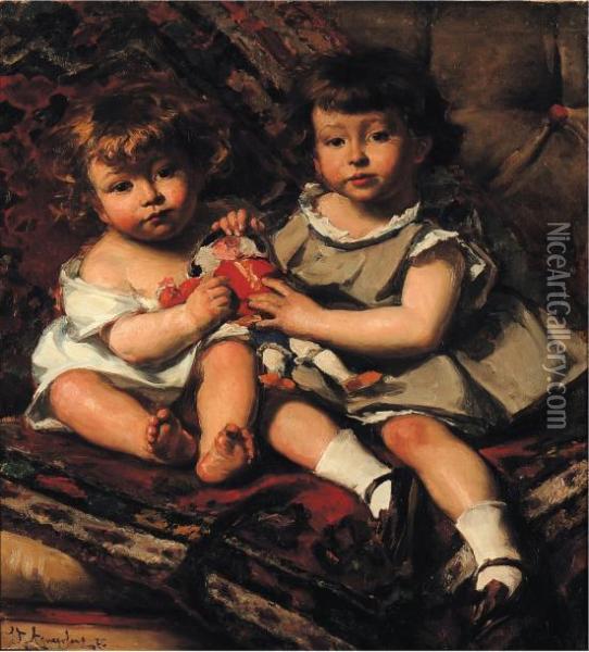 Les Enfants Janssens Ou Les Enfants Aupolichinelle Oil Painting - Edouard Agneessens
