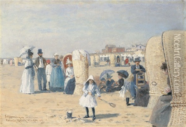 Am Strand Von Scheveningen Oil Painting - Heinrich Rasch