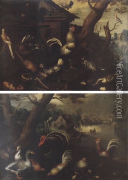 Scene De Basse-cour Avec Des Oiseaux Decoratifs Dans Un Paysage De Riviere Oil Painting - Vaclav Vavrinec Reiner