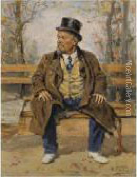 Portrait Of A Man Sitting On A Park Bench Oil Painting - Vladimir Egorovic Makovsky
