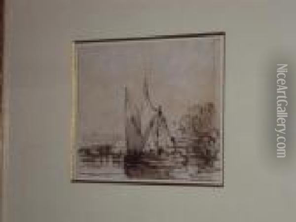Thames Barges At Anchor Oil Painting - John Varley