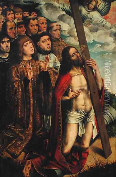 Christ the Mediator with Philip the Handsome and his Entourage Oil Painting - Colijn de Coter
