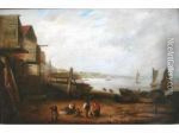 Figures By Southampton Water Oil Painting - Snr William Shayer