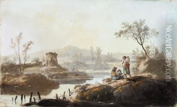 A Landscape With A River And Travellers Oil Painting - Jean-Baptiste Pillement