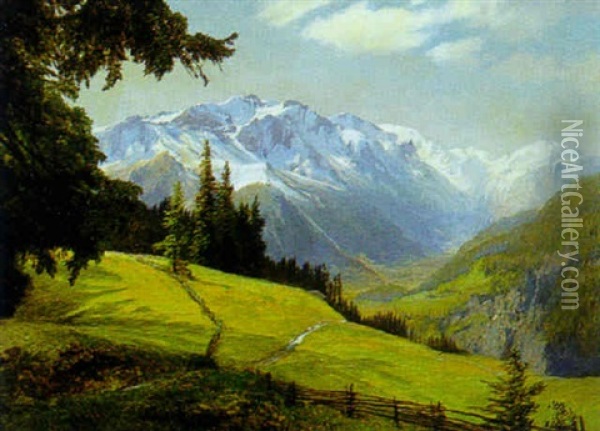 Lauterbrunnental Mit Jungfrau (schweiz) Oil Painting - Konrad Petrides