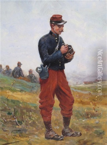 Studies Of French Soldiers (pair) Oil Painting - Paul (Louis Narcisse) Grolleron