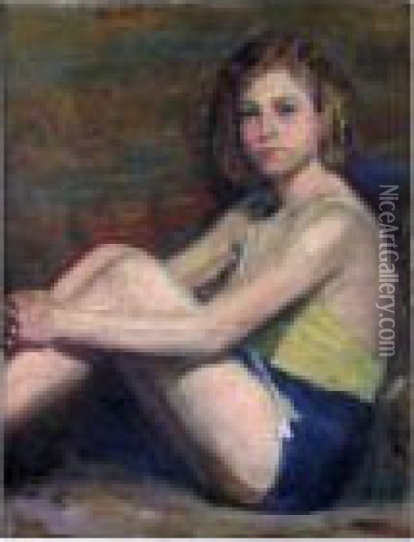 Casual Portrait Of Girl In Bathing Suit Oil Painting - Edward Henry Potthast