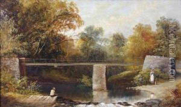 Wyckham Bridge; Stoneand Plank Bridge At Stapleton Oil Painting - Henry Harris