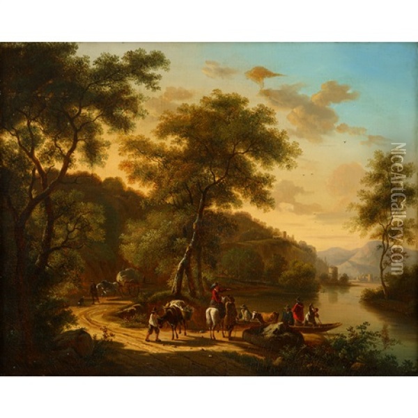 Travelers In An Italianate Landscape Oil Painting - Jan Dirksz. Both