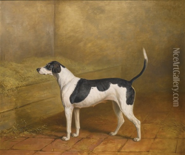 Nosegay, A Hound Bitch In A Kennel Oil Painting - James Barenger the Younger