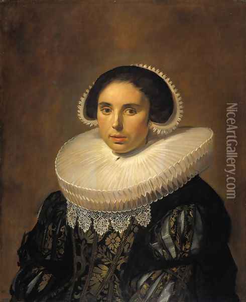 Portrait of a woman, possibly Sara Wolphaerts van Diemen Oil Painting - Frans Hals