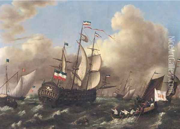 The Dutch fleet running out to sea Oil Painting - Dutch School