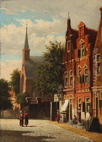 Summer Day In A Dutch City Oil Painting - Johannes Jacobus Mittertreiner