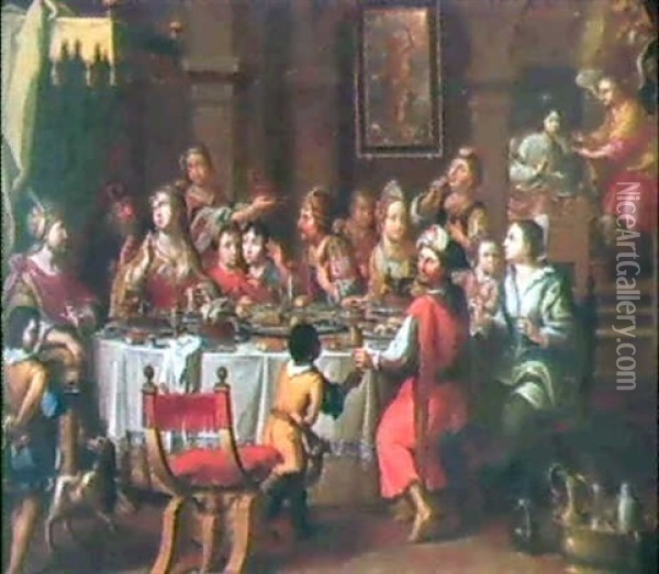Le Banquet D'esther Et Assuerus Oil Painting - Johann Heiss