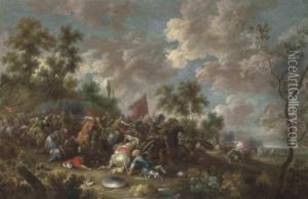 A Cavalry Skirmish Between Turks And Christians Oil Painting - Simon Johannes van Douw