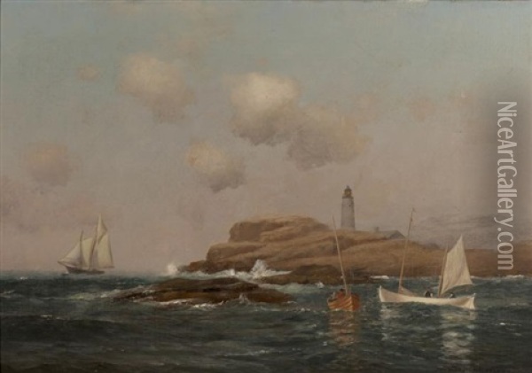 Boon Lighthouse, Isle Of Shoals, New Hampshire Oil Painting - Warren W. Sheppard
