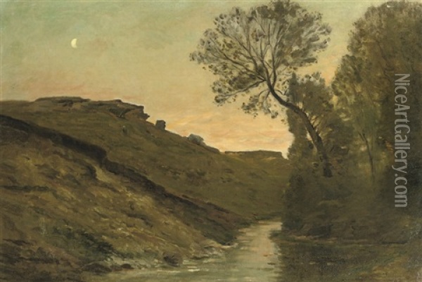 Le Ravin (dauphine Rhone): A Stream At Sunset Oil Painting - Charles Francois Daubigny