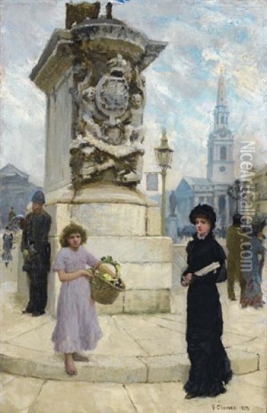 The Flower Seller, Trafalgar Square Oil Painting - Sir George Clausen