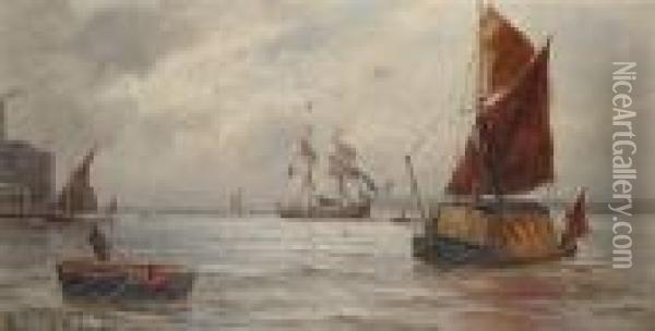 Boats In An Estuary Oil Painting - Gustave de Breanski