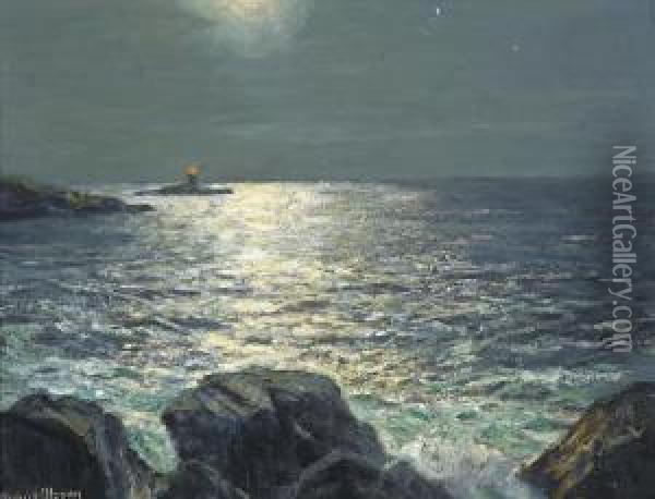 A Lighthouse At Dusk Oil Painting - Julius Olsson