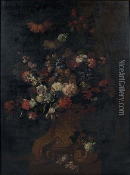 Bouquet De Fleurs Dans Un Vase De Bronze Oil Painting - Pieter Casteels the Younger