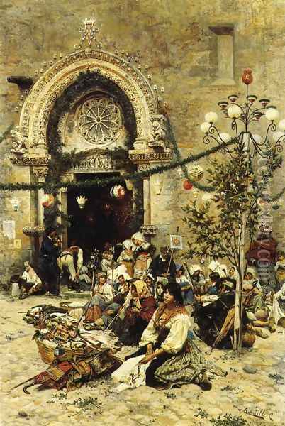 A Rest from the Festival Oil Painting - Cesare Tiratelli