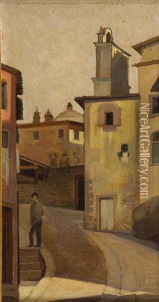 Scorcio Di Paese Con Figure Oil Painting - Raffaello Gambogi