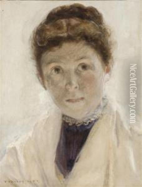 Portrait De Femme Au Chale Blanc Oil Painting - Walter Gay