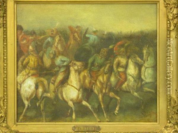 Persian Or Turkishcavalry Battle Scene Oil Painting - Theodule Augustine Ribot