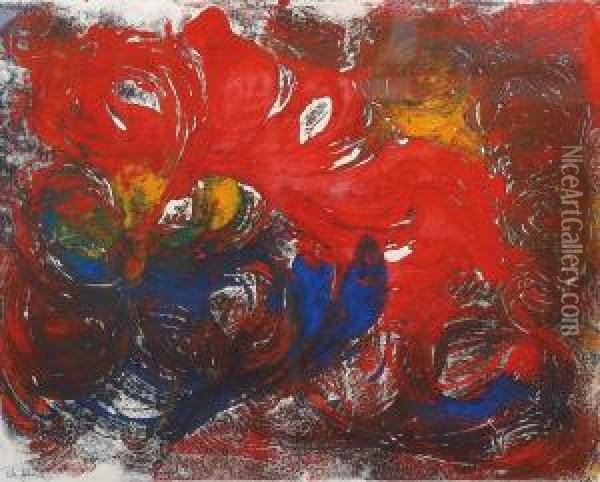 An Abstract Composition In Red Oil Painting - Gabriel Weyer