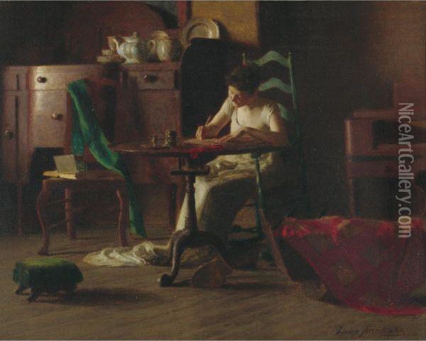 Woman Writing At A Table Oil Painting - Thomas Pollock Anschutz