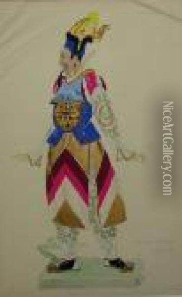 Gouache On Paper
 A Theatrical Costume Design For A Male Oil Painting - Umberto Brunelleschi