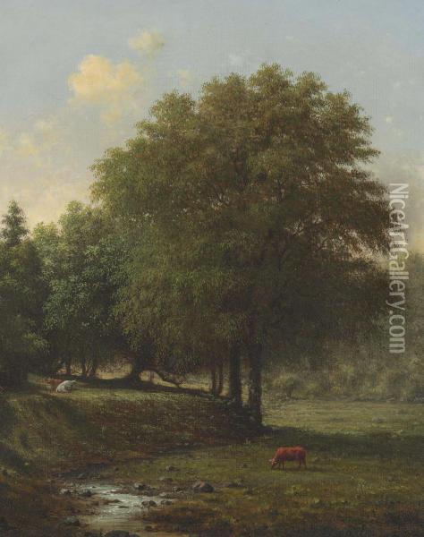 Cattle In A Landscape Oil Painting - Martin Johnson Heade
