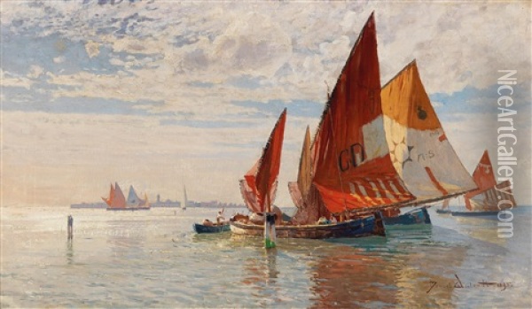 Fishermen In The Venetian Lagoon Oil Painting - Manuel Wielandt