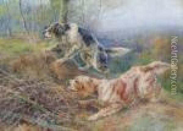 Setters In A Wooded Landscape Oil Painting - Edmund Henry Osthaus