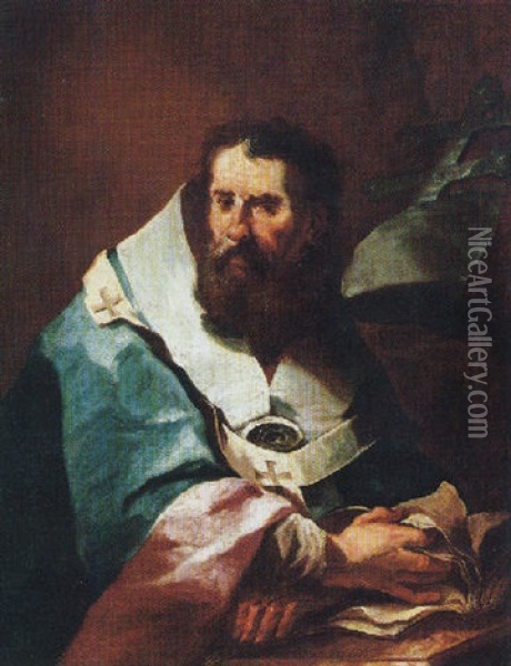 A Bishop Saint Oil Painting - Anton Kern
