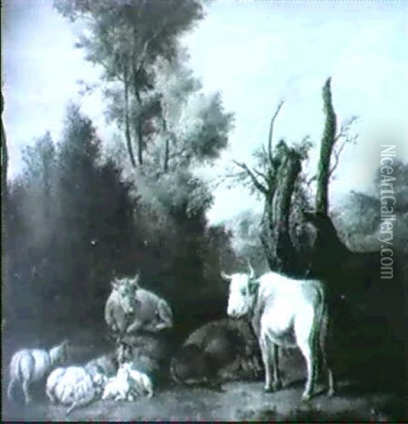Cattle In An Autumn Landscape Oil Painting - Dirk van Bergen