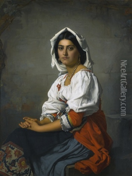 La Jeune Italienne Oil Painting - Henri Lehmann