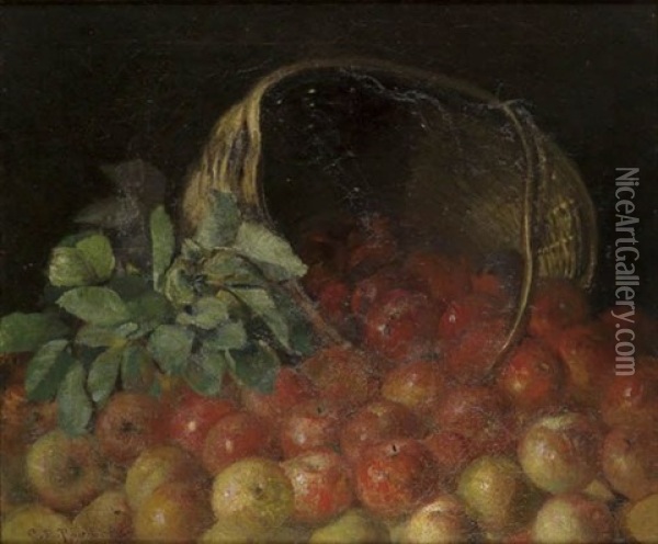 Overturned Basket Of Apples Oil Painting - Charles Porter
