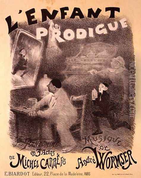 Reproduction of a poster advertising The Prodigal Son, a pantomime by Michel Carre, 1890 Oil Painting - Adolphe Willette