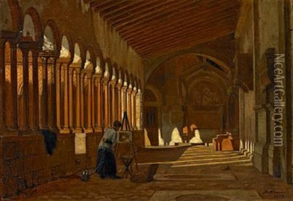 Italian Convent Oil Painting - Peter Kornbeck