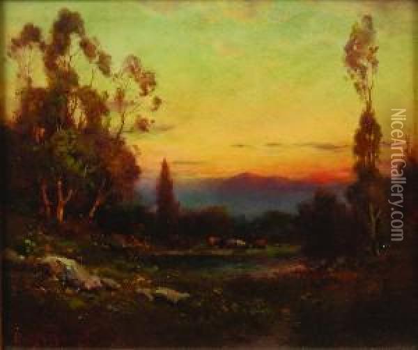 Sunset Landscape Oil Painting - Alexis Matthew Podchernikoff