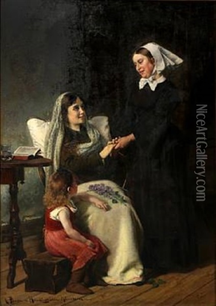 A Convalescent. The Young Mother And Her Nurse Are Exchanging Goodbyes Oil Painting - Christian Pram Henningsen