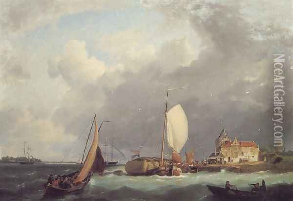 Shipping off the Dutch Coast Oil Painting - Johannes Hermanus Koekkoek Snr