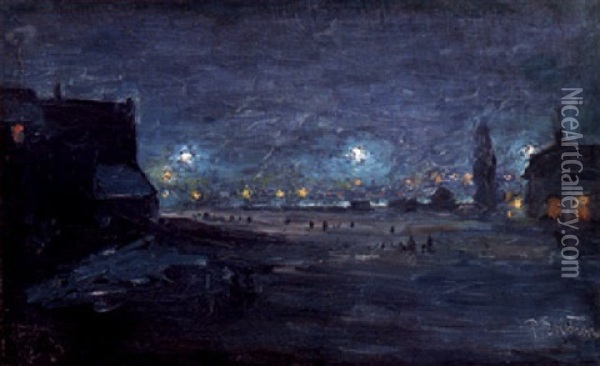 Vinternatt, Stockholm Oil Painting - Per Ekstroem